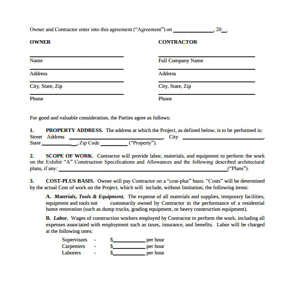 remodeling contract template sample