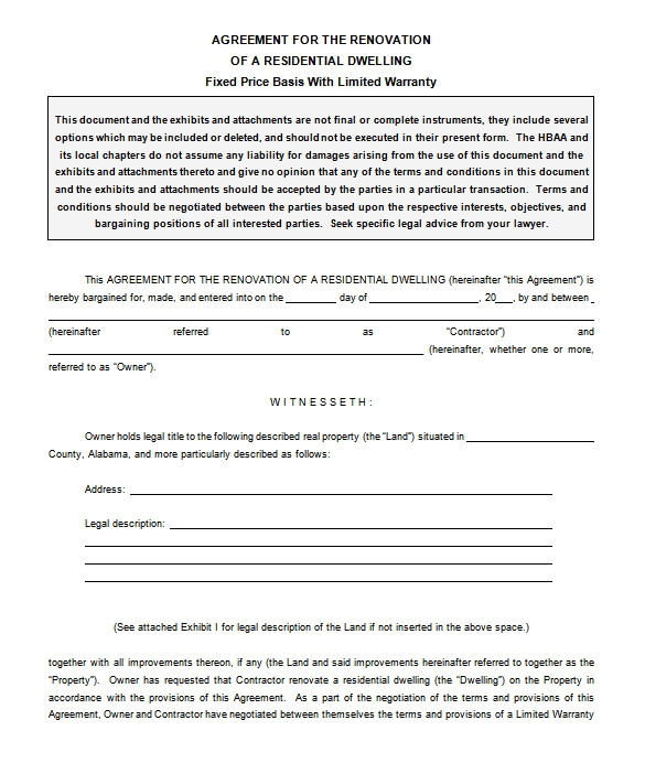 remodeling contract template
