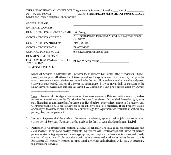 Free Snow Plowing Contracts Templates 20 Snow Plowing Contract Templates Google Docs Pdf