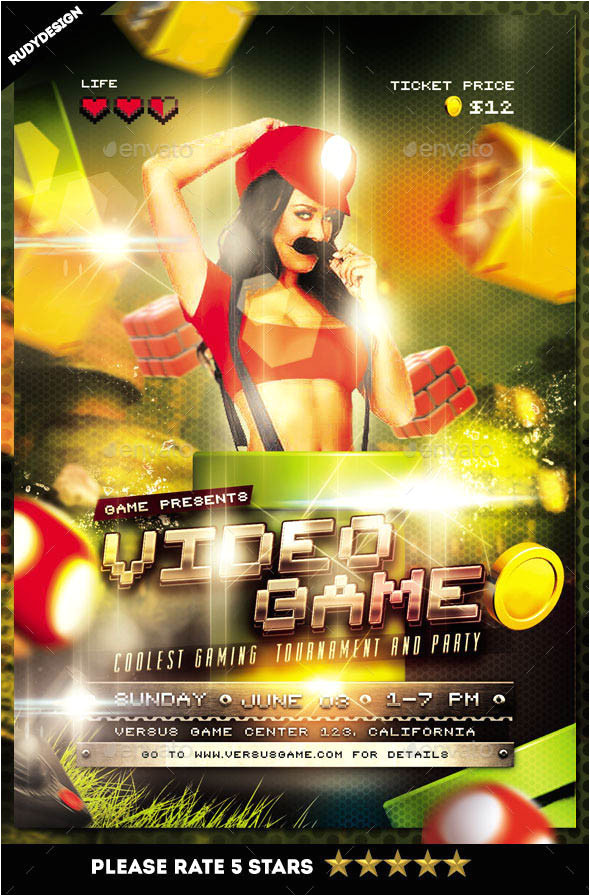 13 cool video games flyer templates