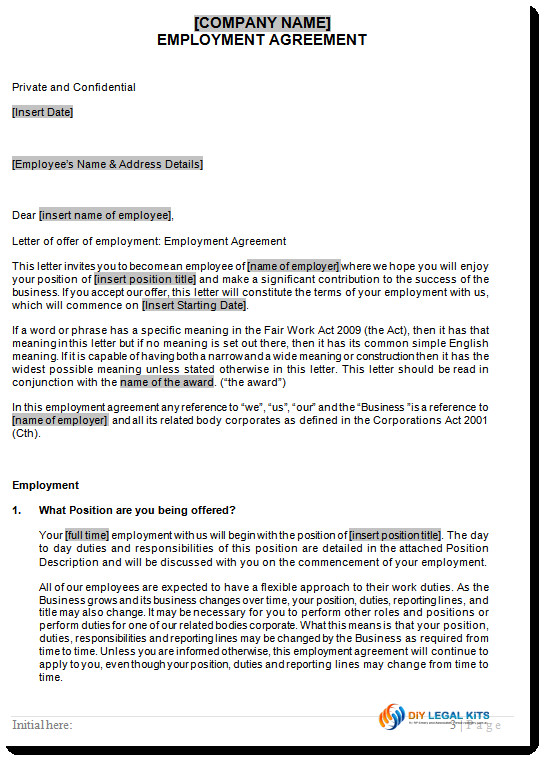 Full Time Employment Contract Template 1 Full Time Employment Contract Template Full Time Employment Contract Template Fair Work