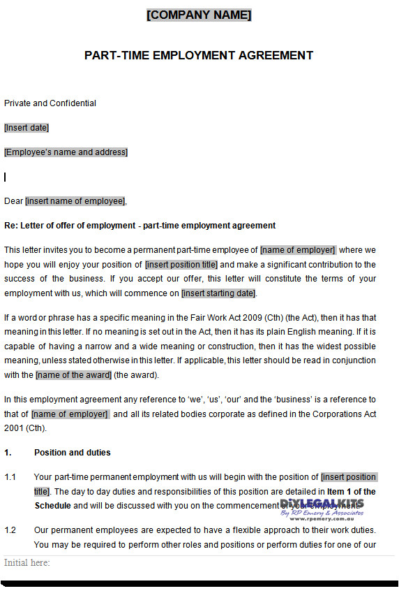 part time employment contracts