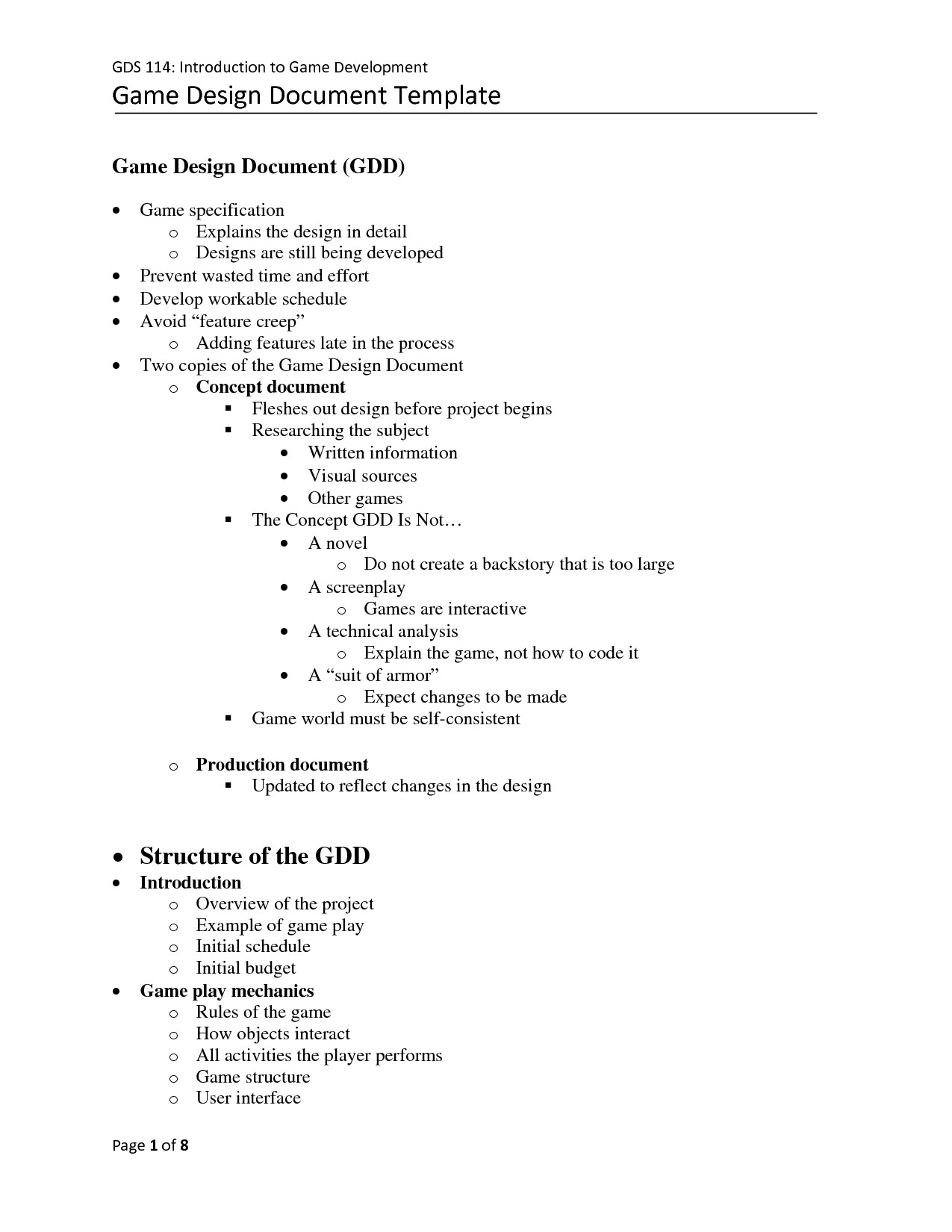 game design document template