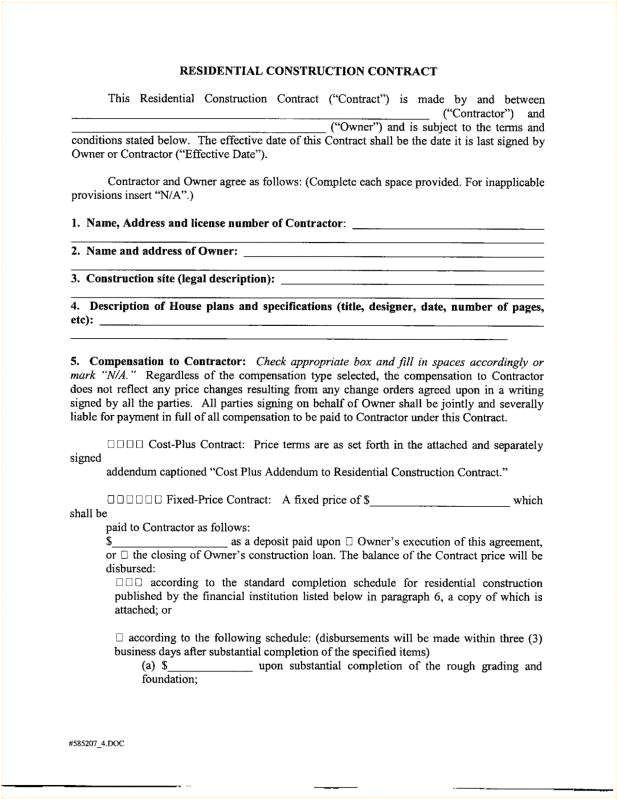 standard general contractor agreement simple construction contractor contract template ja n81974