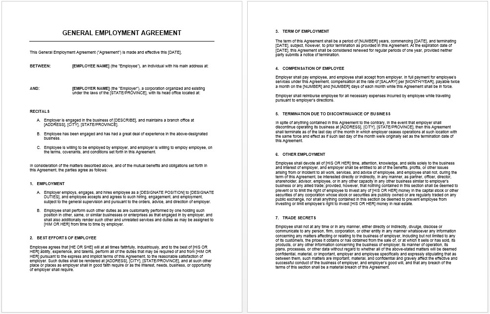 General Sales Contract Template General Agreement Template Microsoft Word Templates