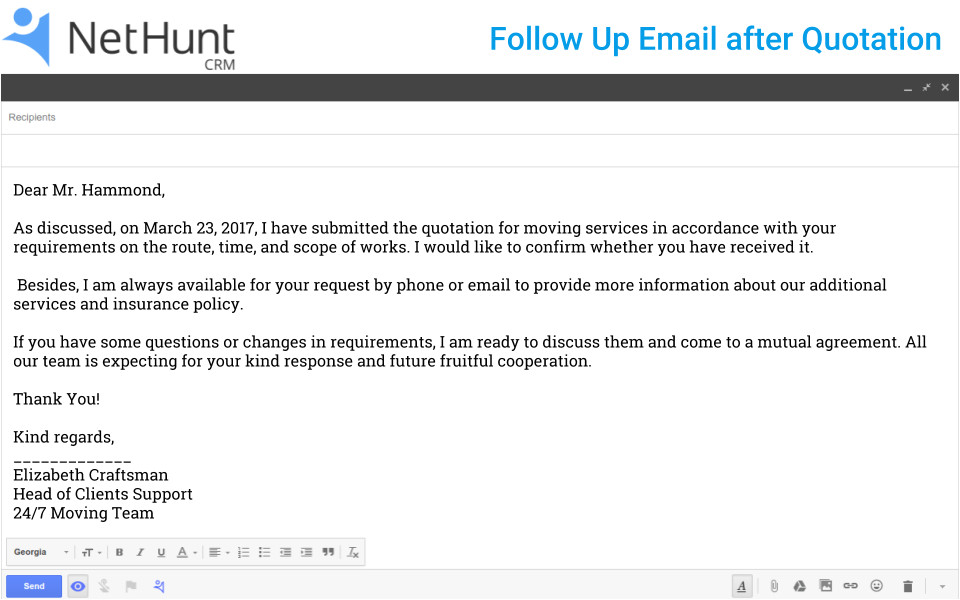 how to write a follow up email to client after quotation jsp
