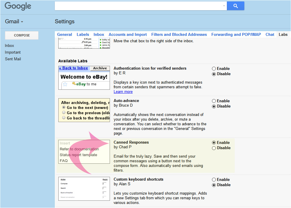 enable gmail templates