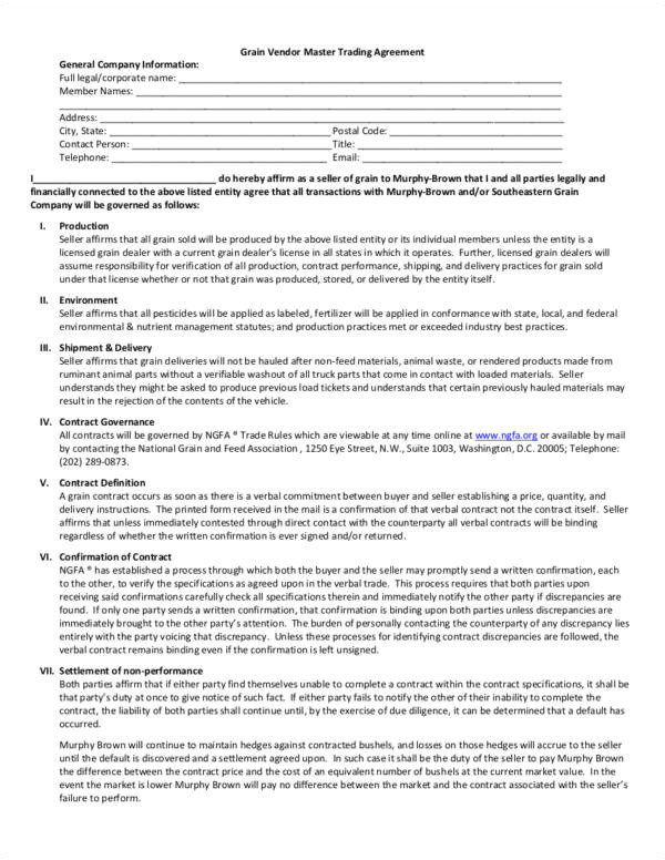 Grain Contract Template 9 Vendor Contract Samples Templates Free Word Pdf
