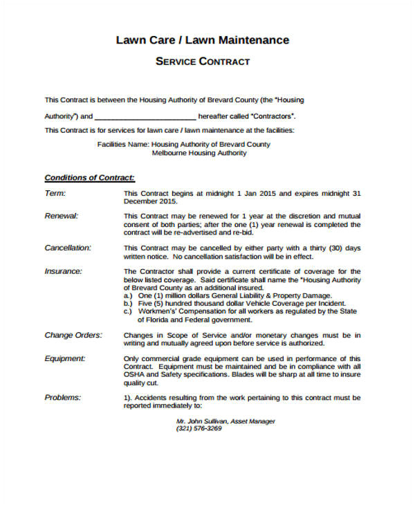 lawn service contract templates