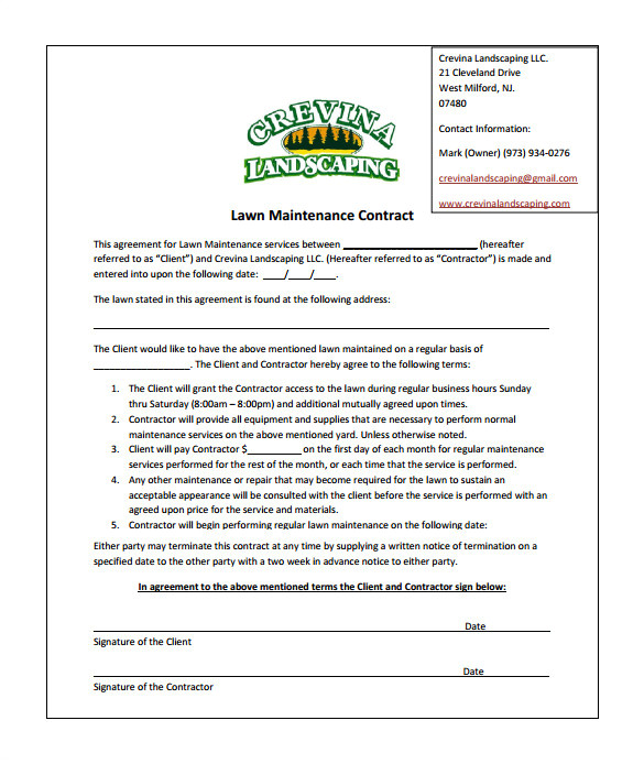 Grass Cutting Contract Template 9 Lawn Service Contract Templates Free Word Pdf