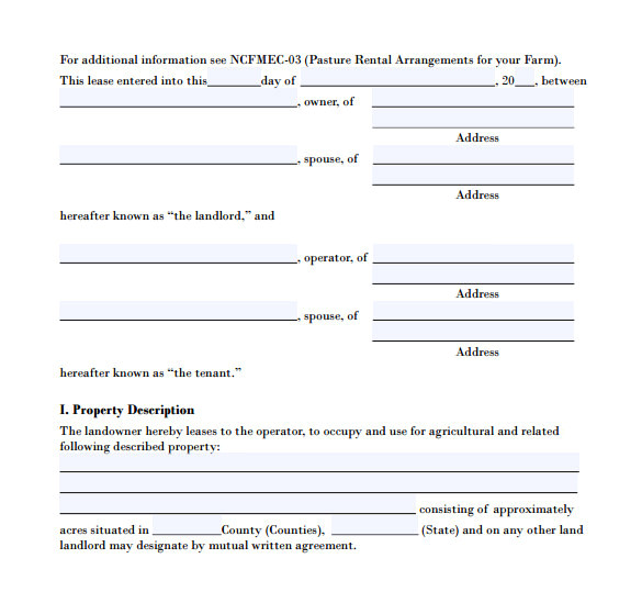 pasture lease agreement template