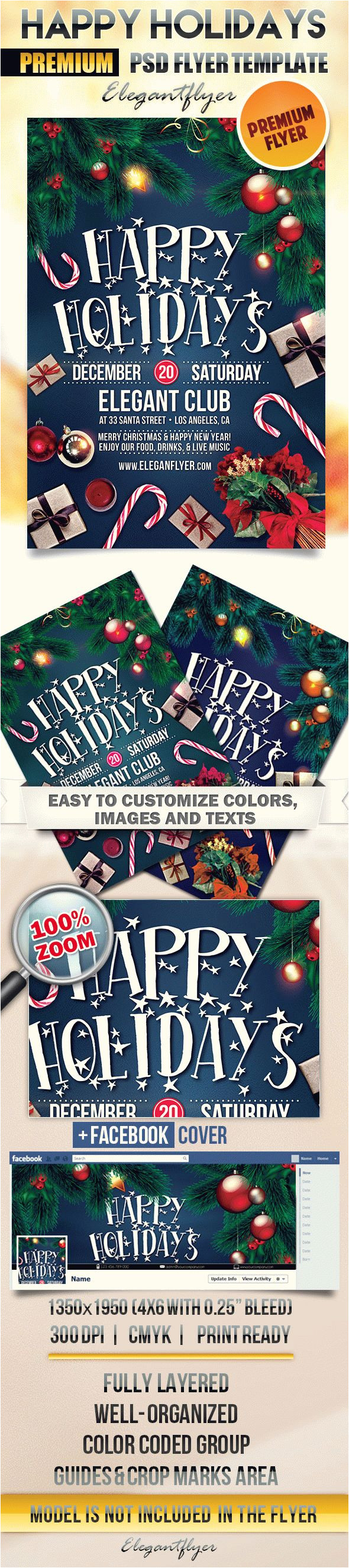 happy holidays flyer psd template facebook cover