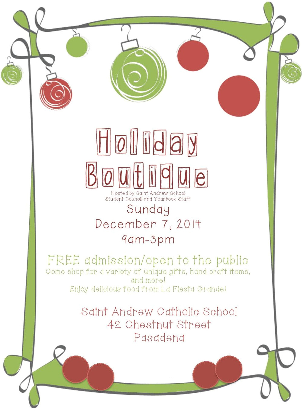 Holiday Boutique Flyer Template Pasadena Schools St andrew School Holiday Boutique