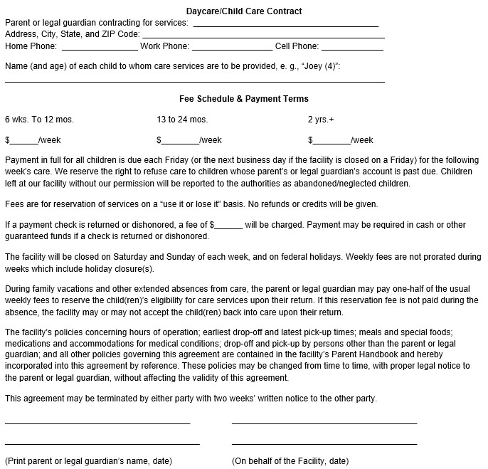 Home Daycare Contract Template Click Here to Download This Free Sample Child Care