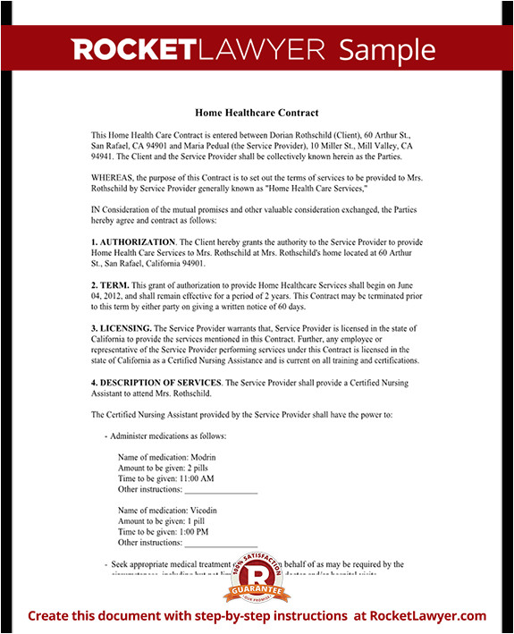 Home Health Care Contract Template Home Health Care Contract Agreement Template with Sample