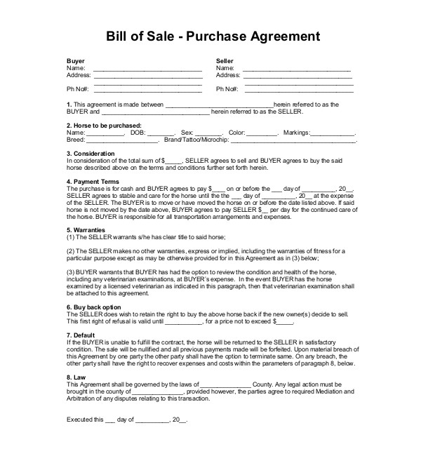horse bill of sale form