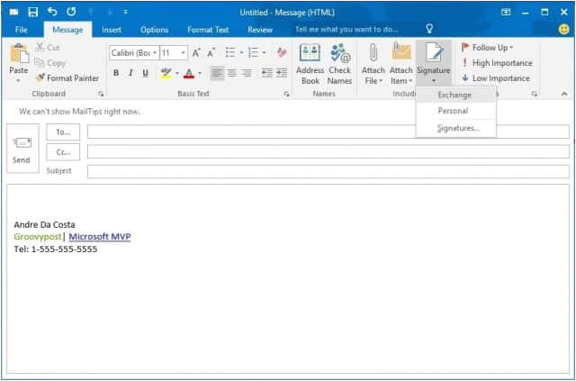 create outlook 2016 email signature