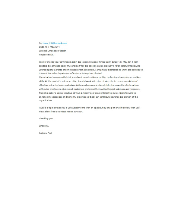sample email application letters