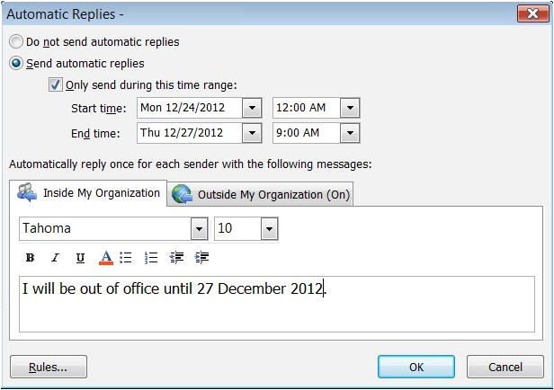 auto reply outlook 2007