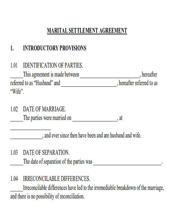 sample divorce agreement