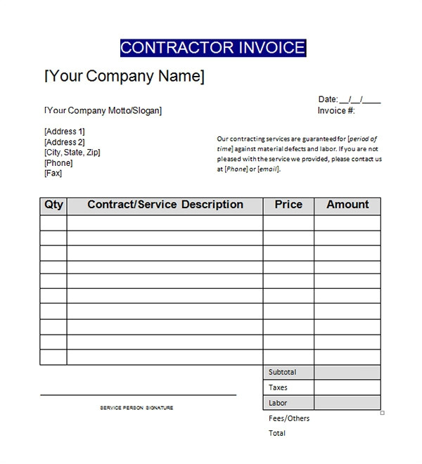 contractor invoice