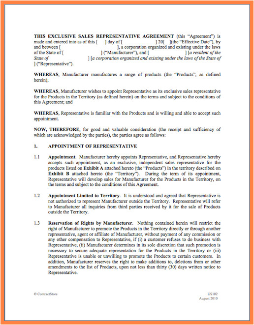 7 independent sales rep agreement template