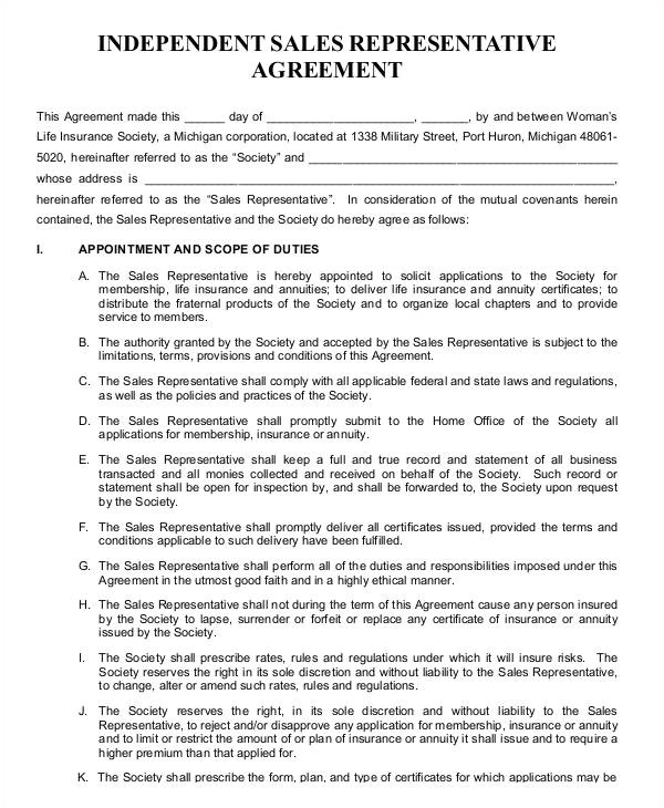 Independent Sales Rep Contract Template Independent Contractor Agreement 15 Free Sample
