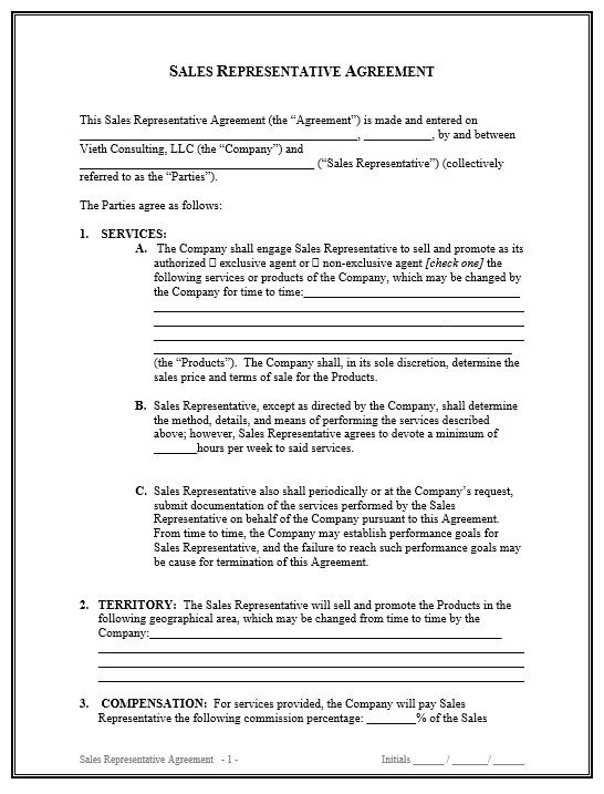 sales representative agreement templates