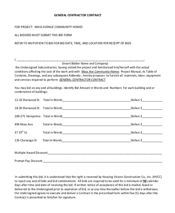contractor contract form