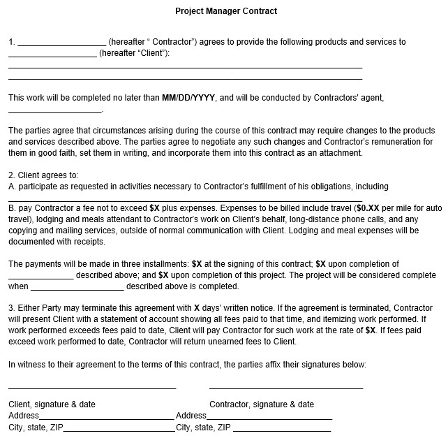 project manager contract