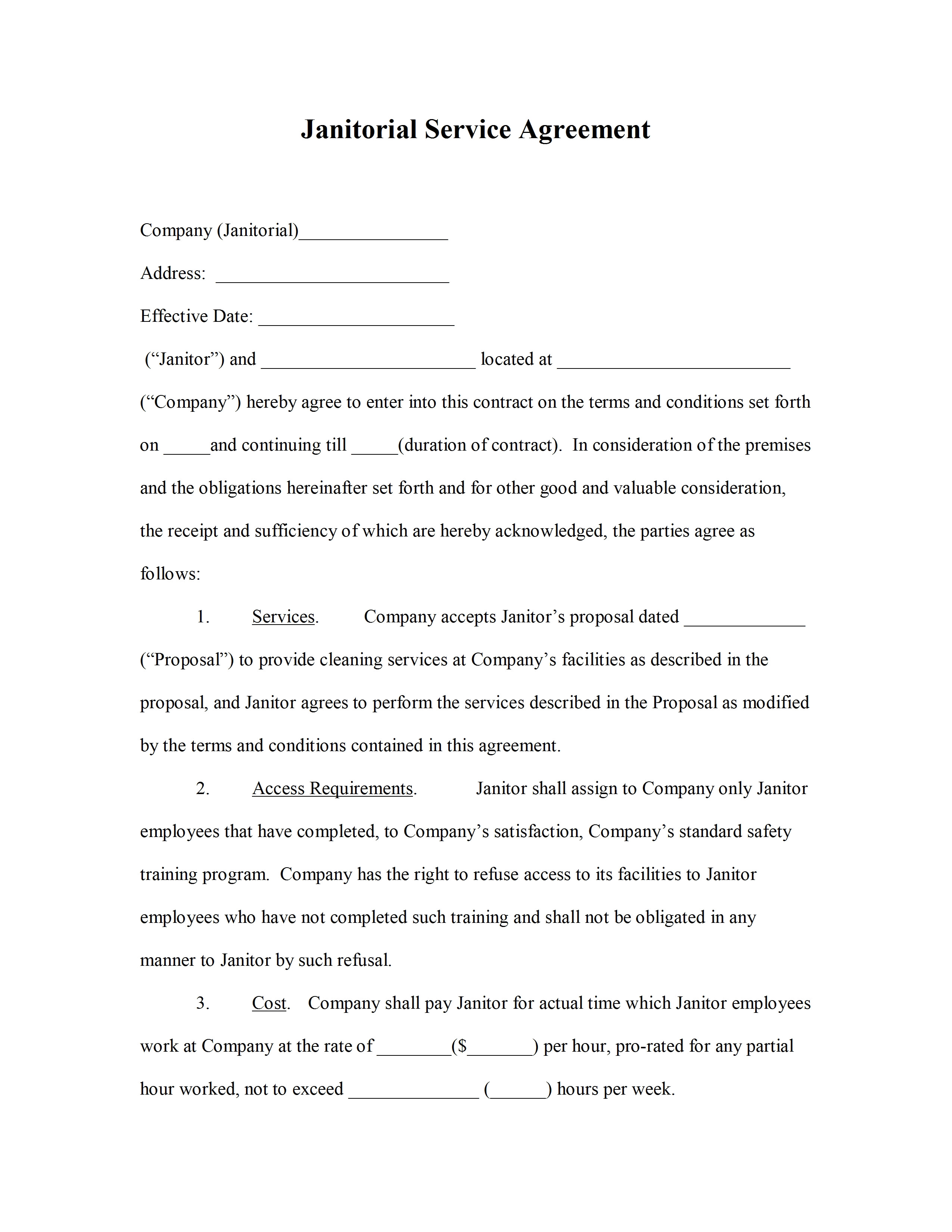 janitorial agreement template