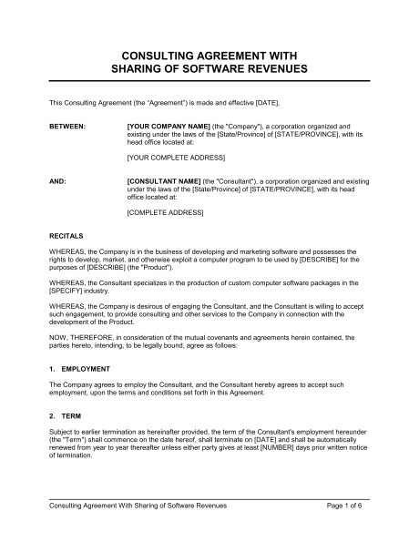 consulting agreement with sharing of software revenues d785