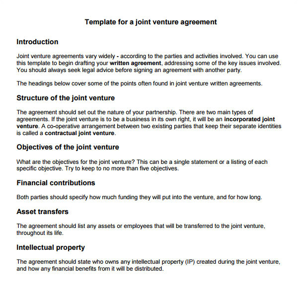 joint venture template
