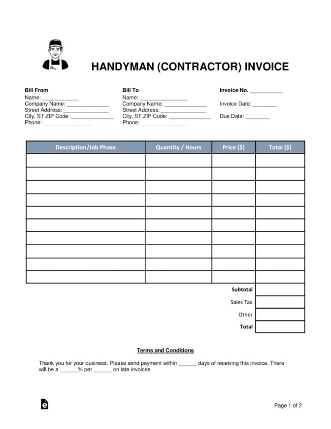 Junk Removal Contract Template Our Free Handyman Contractor Invoice Template Word Pdf