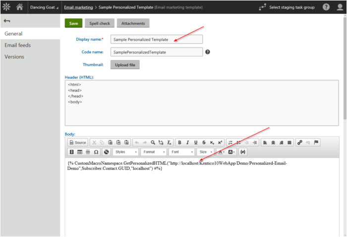 personalizing a page based email in kentico