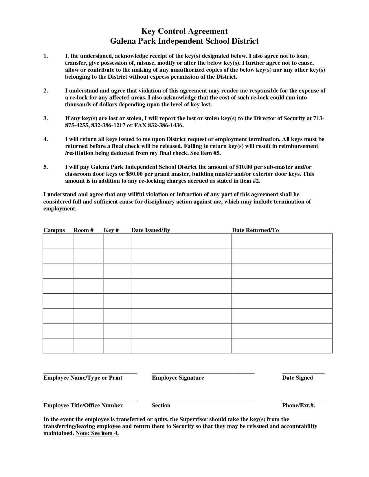 employee key holder agreement form complete best s of key agreement template employee key zu c119129