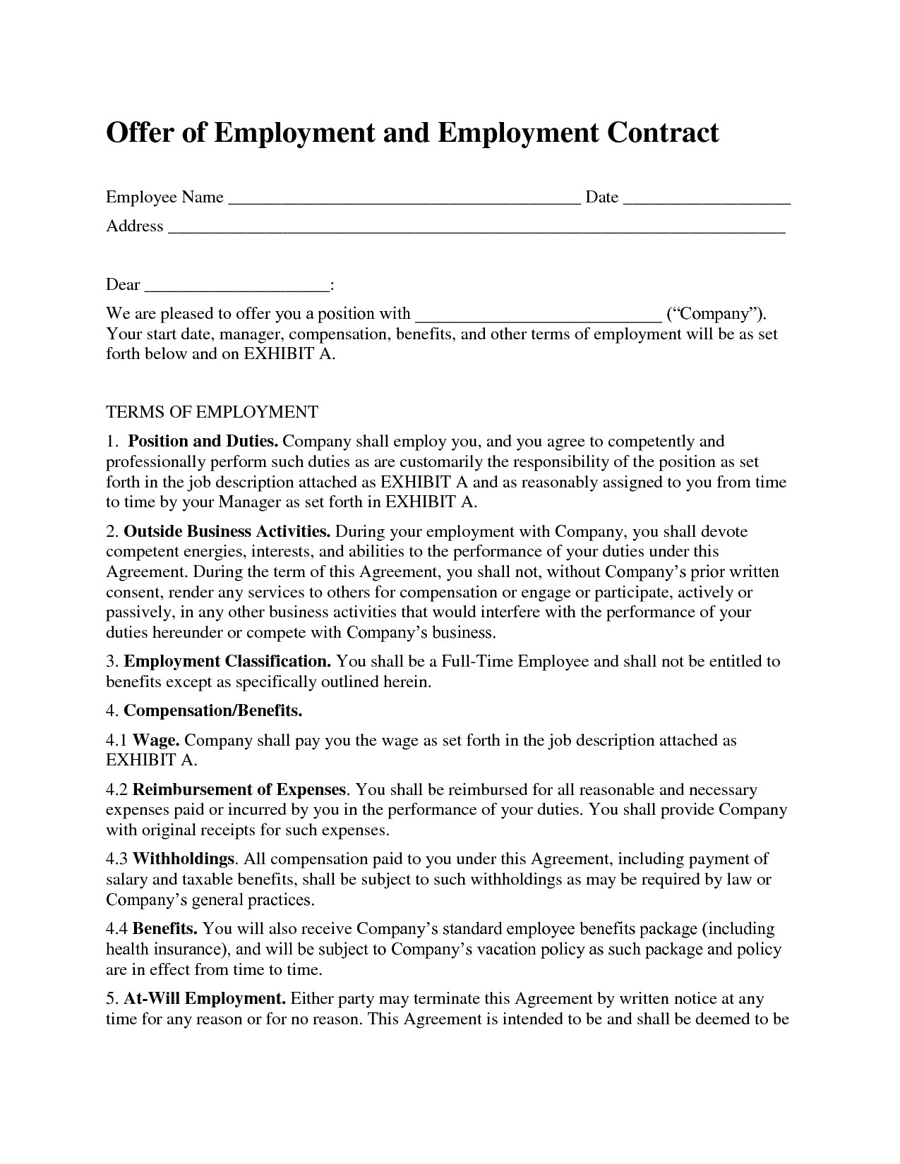 employment contract sample