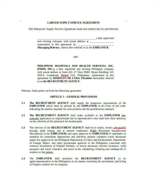 agreement for labour contract