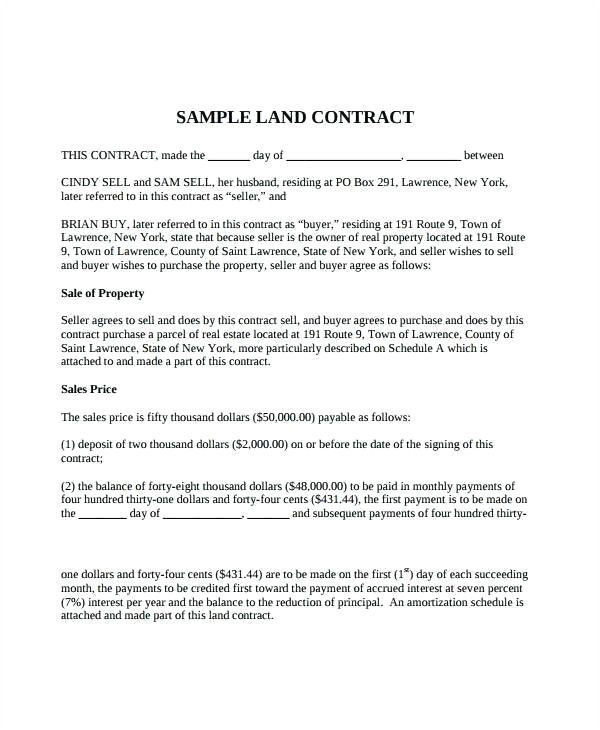 printable land contract form