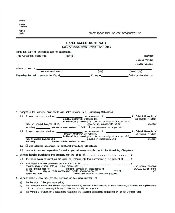printable land contract form