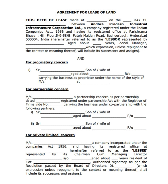 land lease agreement template