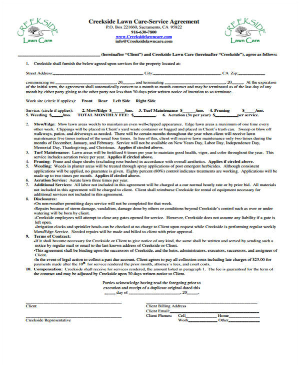 lawn service contract templates