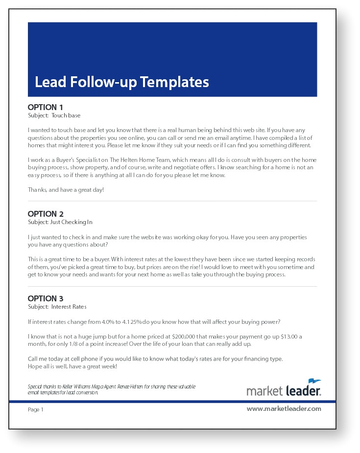 real estate lead follow up templates