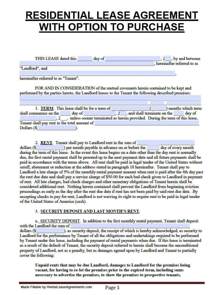 florida residential lease agreement option purchase form adobe pdf