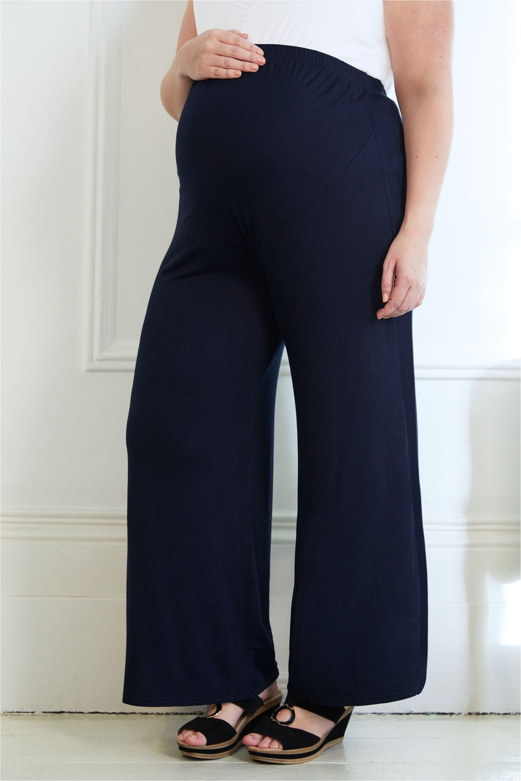 bump it up maternity navy palazzo trousers with support panel p