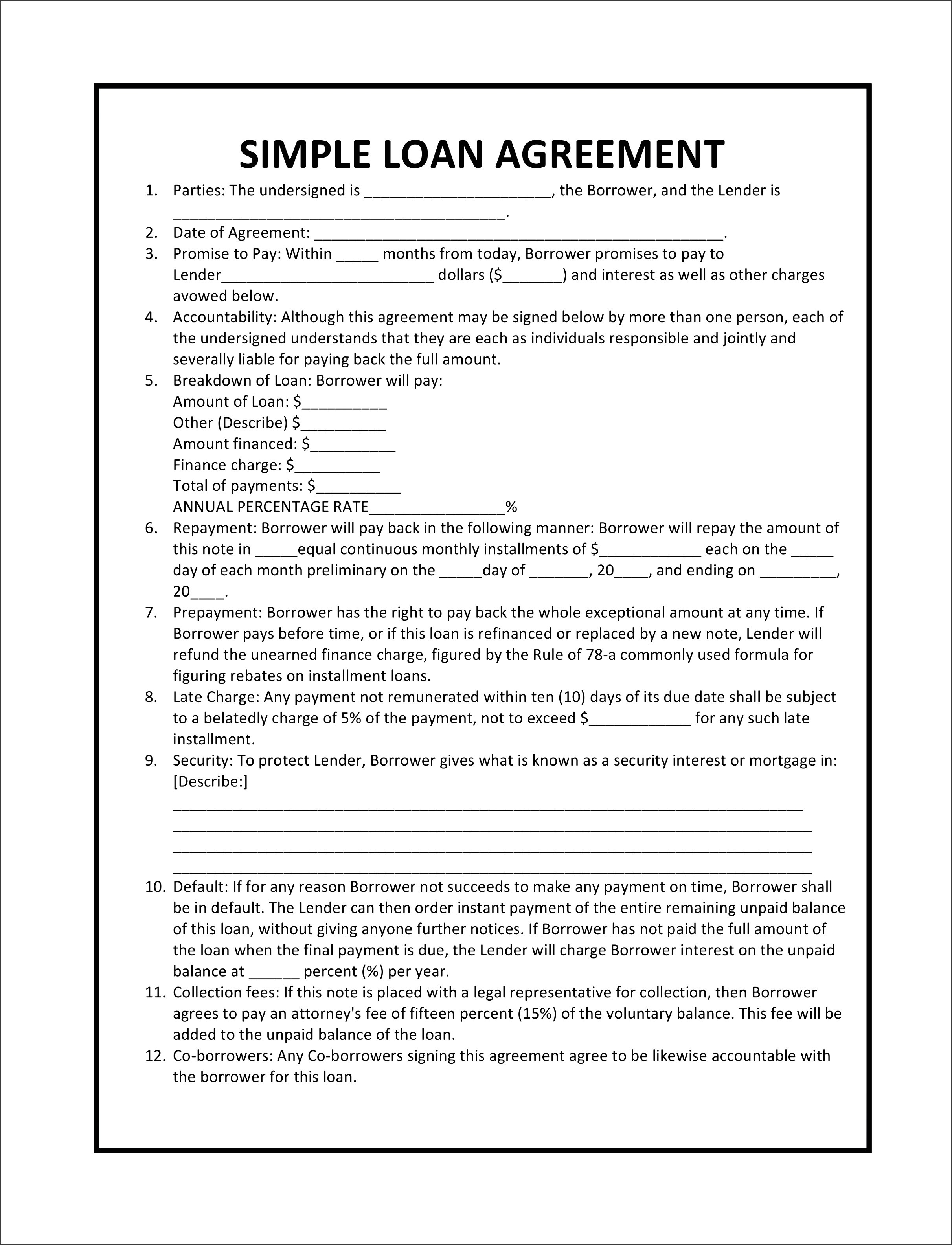 personal loan agreement template free