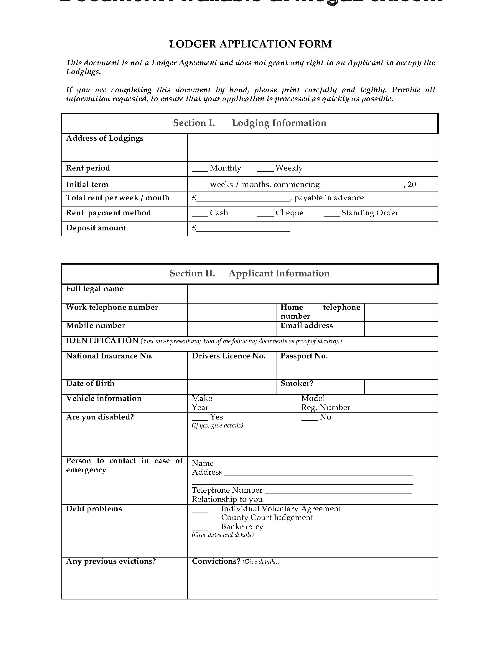 uk lodger application form