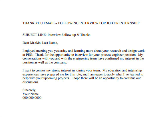 sample thank you email after job interview
