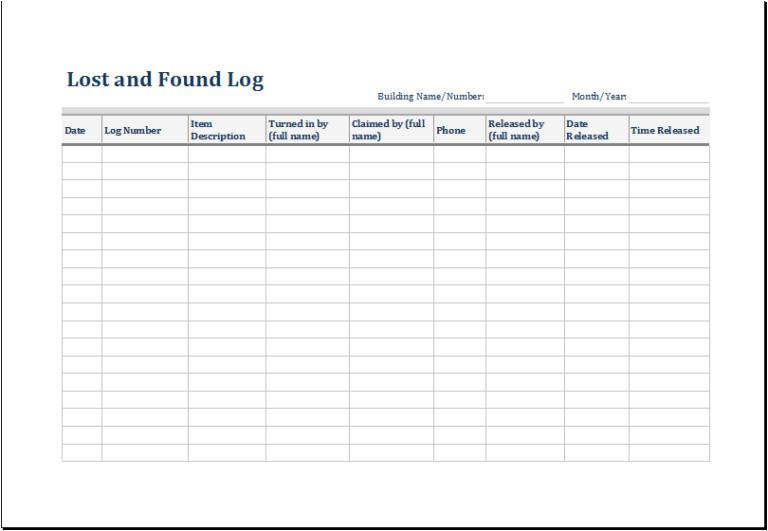 5 lost and found log form template excel