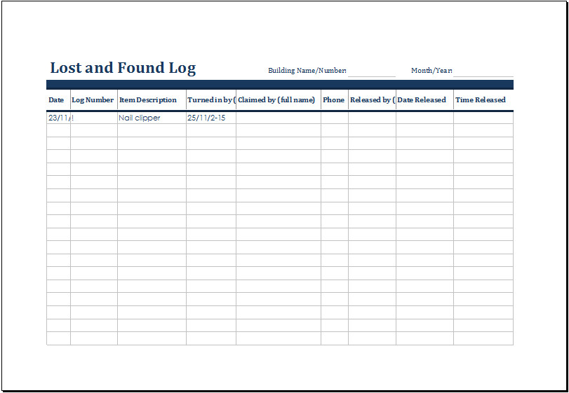 lost and found log